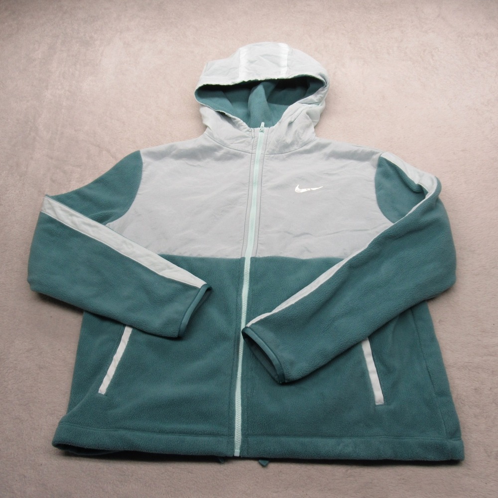 Nike Thermal Hoodie Girls XL Colorblock Fleece Jacket‎ Teal Full Zip Up Pockets